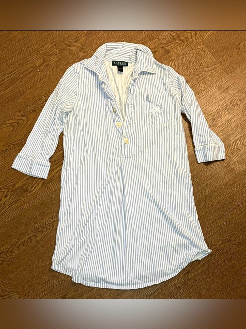 Lauren Ralph Lauren Light Blue and White Striped Button-Front Gown size S